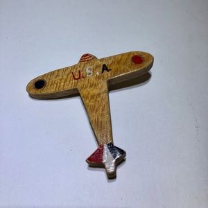 Vintage early wood USA Airplane Brooch pin